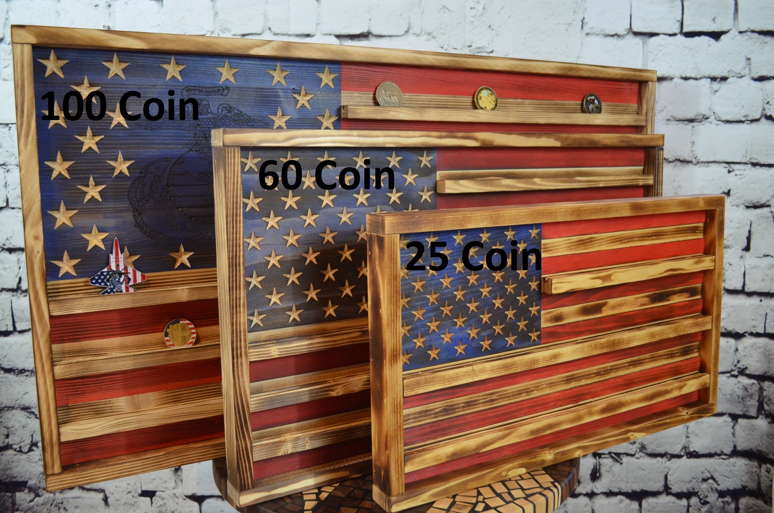 Betsy Ross Challenge Coin Display Rack Holder - Rustic American Flag - Military Coin Display