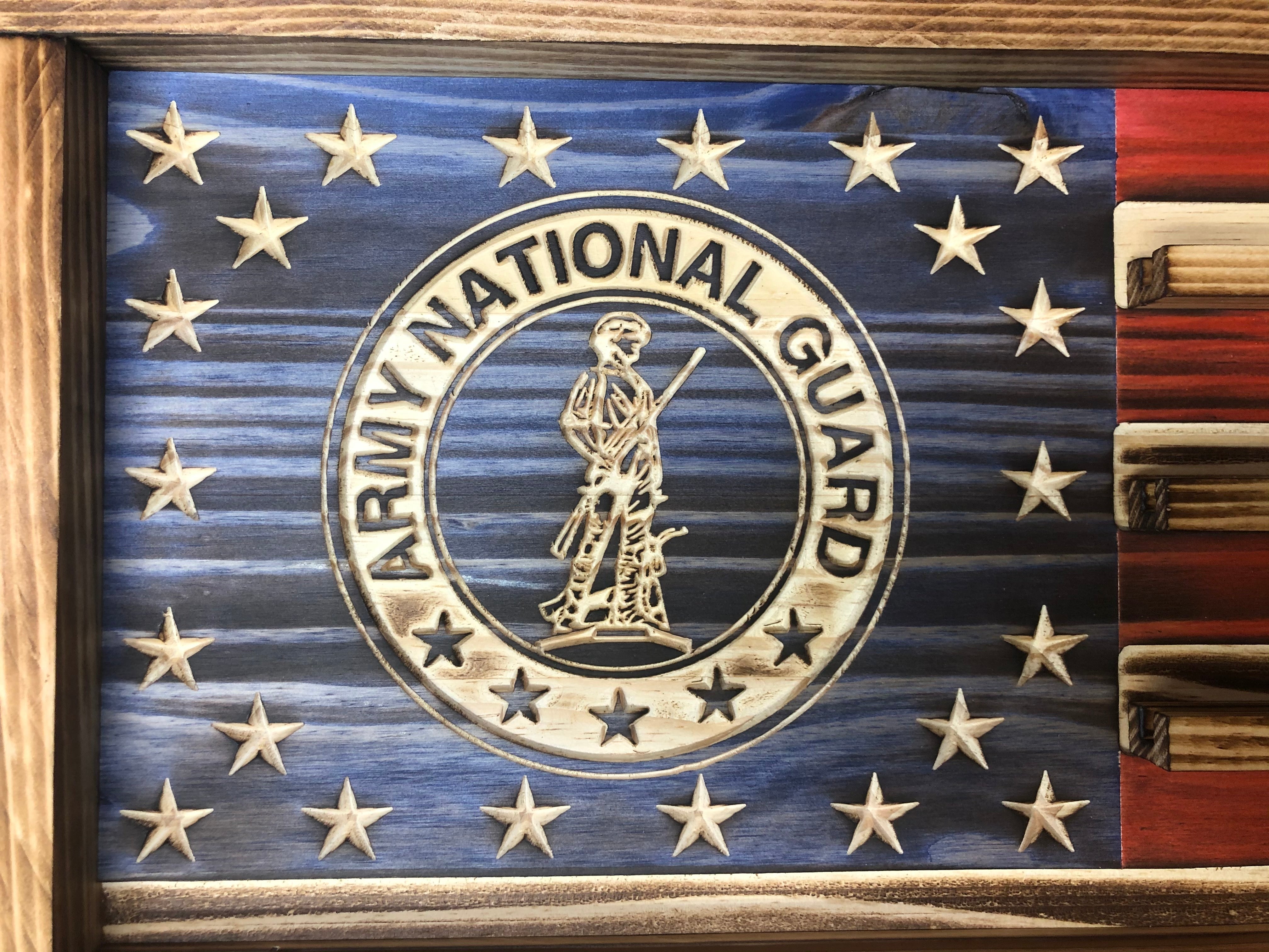 Challenge Coin Display Rack Holder - Rustic American Flag - Army National Guard Military Coin Display