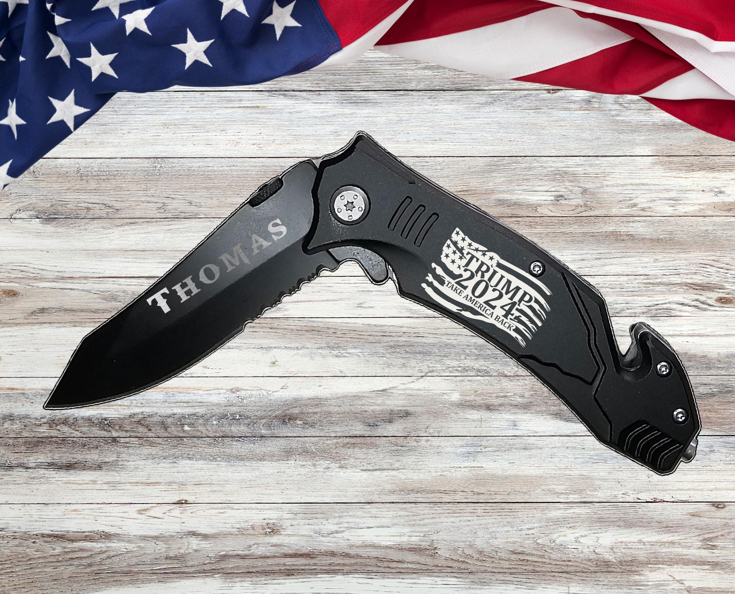 Trump 2024 Engraved Pocket Knife maga Gifts, Republican Veteran gift for him her, Gift for conservative Dad, Fathers Day gift, Military gift