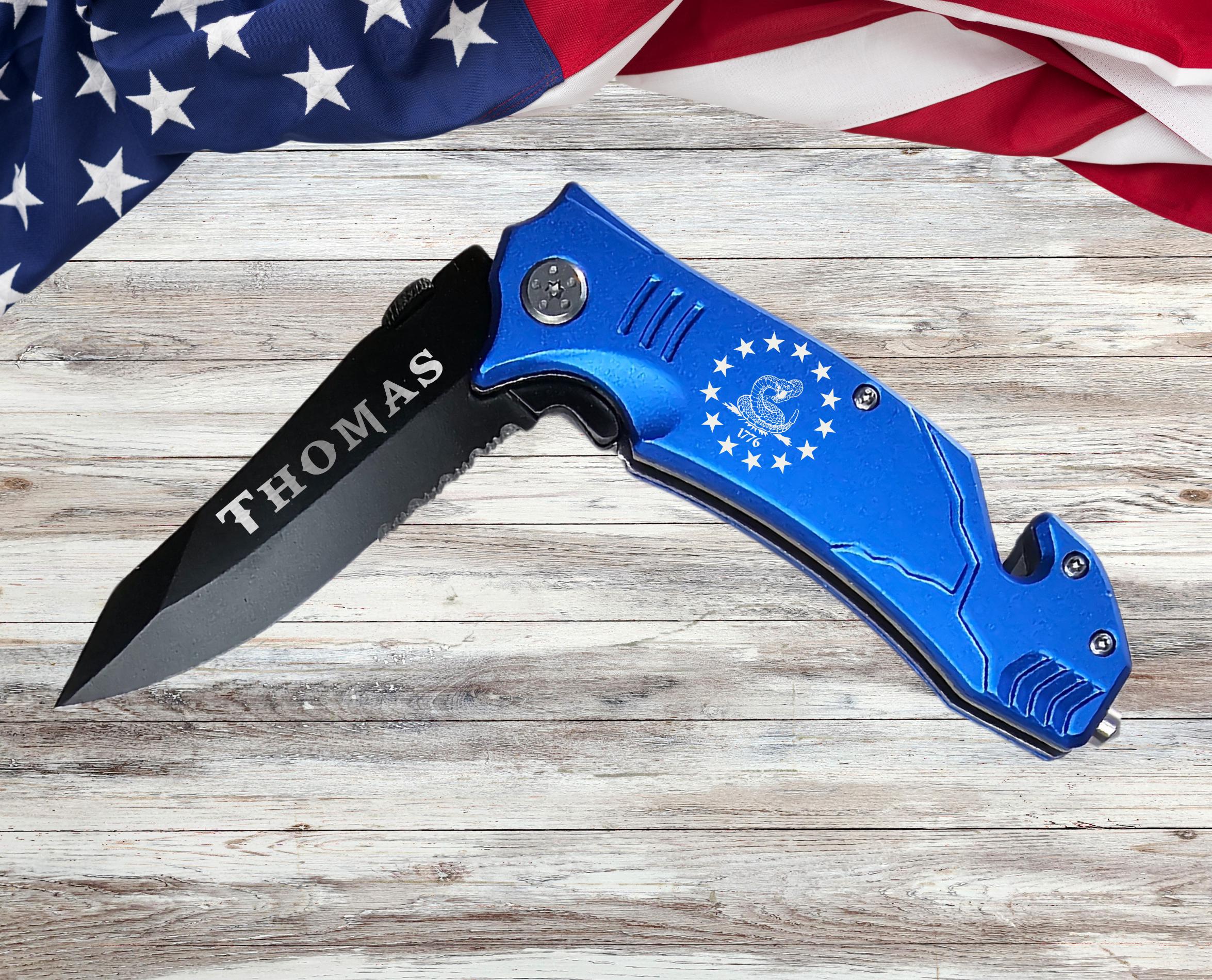 Gadsden Snake Engraved Personalized Pocket Knife Gifts, 1776 Patriotic gift for him her, Gift for Retired Dad, Fathers Day Veteran gift