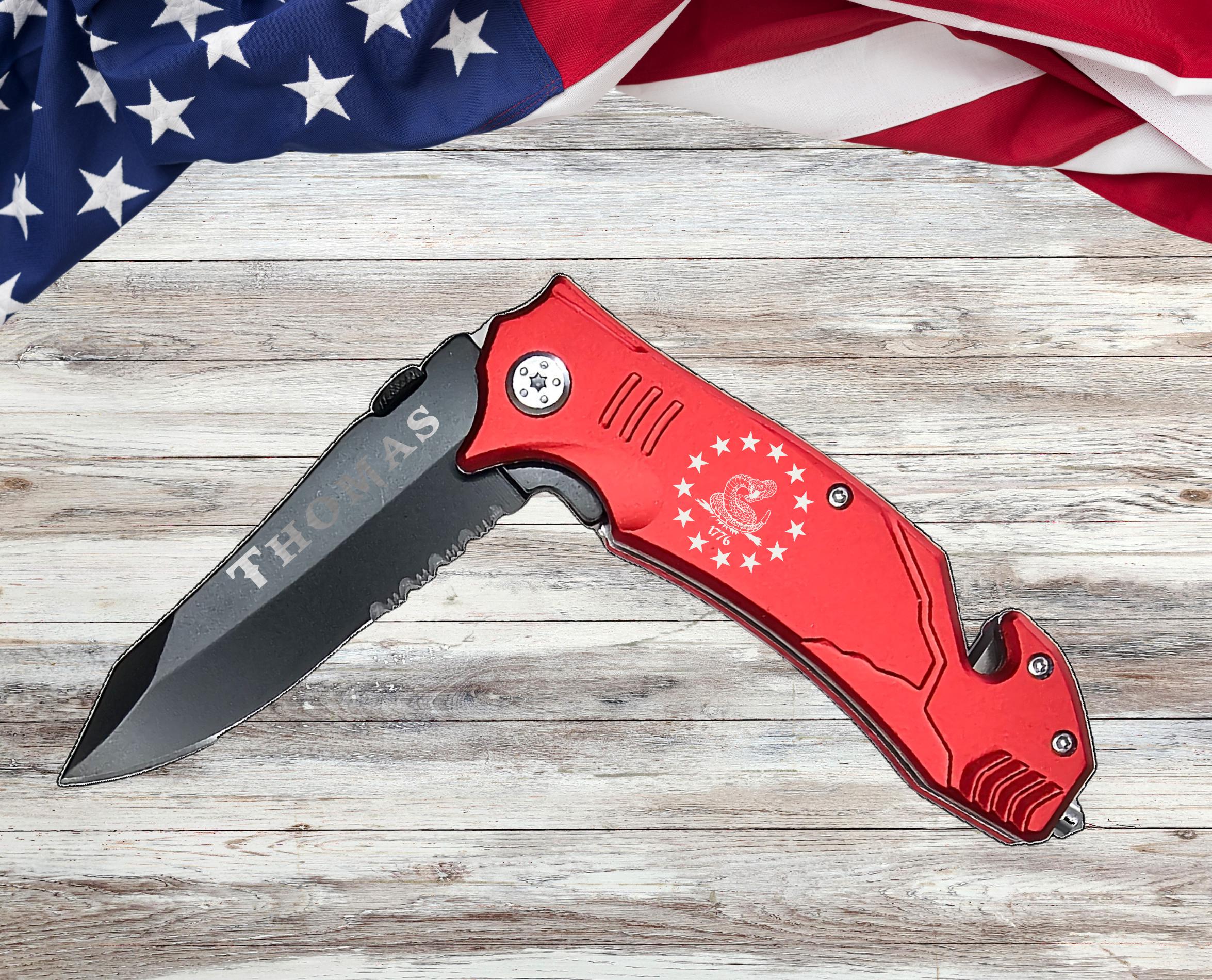 Gadsden Snake Engraved Personalized Pocket Knife Gifts, 1776 Patriotic gift for him her, Gift for Retired Dad, Fathers Day Veteran gift