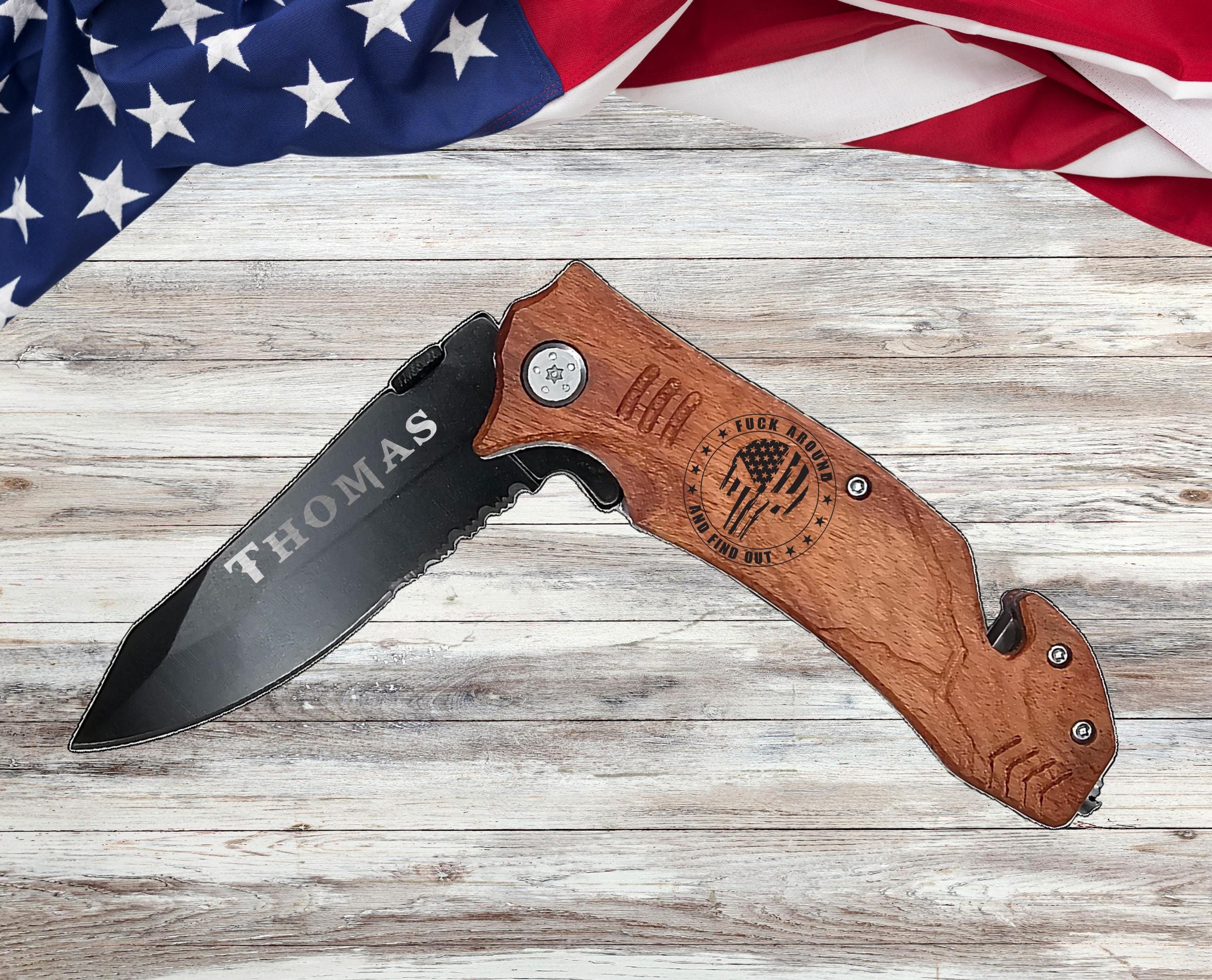 FAAFO Skull Engraved Personalized Pocket Knife Gifts, Punisher gift for him her, Veteran Gift for Retired Dad, Fathers Day Veteran gift