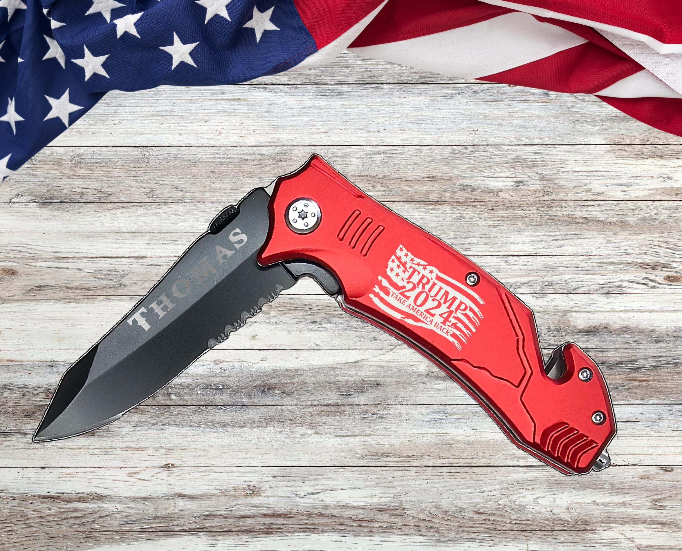 Trump 2024 Engraved Pocket Knife maga Gifts, Republican Veteran gift for him her, Gift for conservative Dad, Fathers Day gift, Military gift