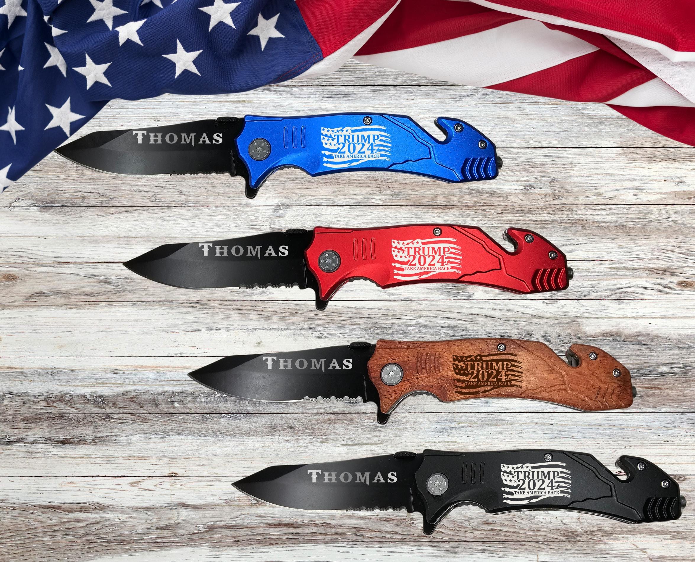 Trump 2024 Engraved Pocket Knife maga Gifts, Republican Veteran gift for him her, Gift for conservative Dad, Fathers Day gift, Military gift