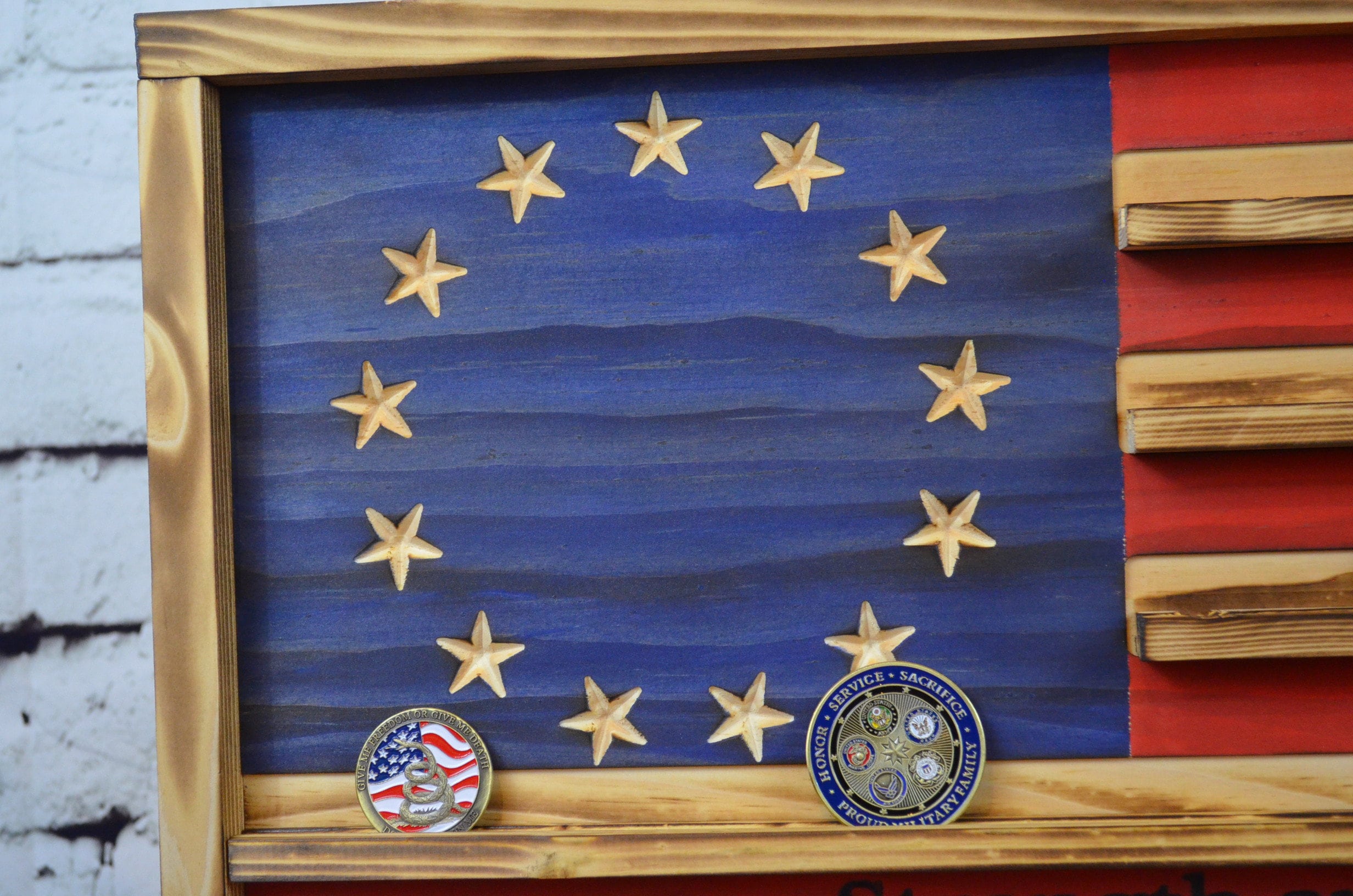 Betsy Ross Challenge Coin Display Rack Holder - Rustic American Flag - Military Coin Display