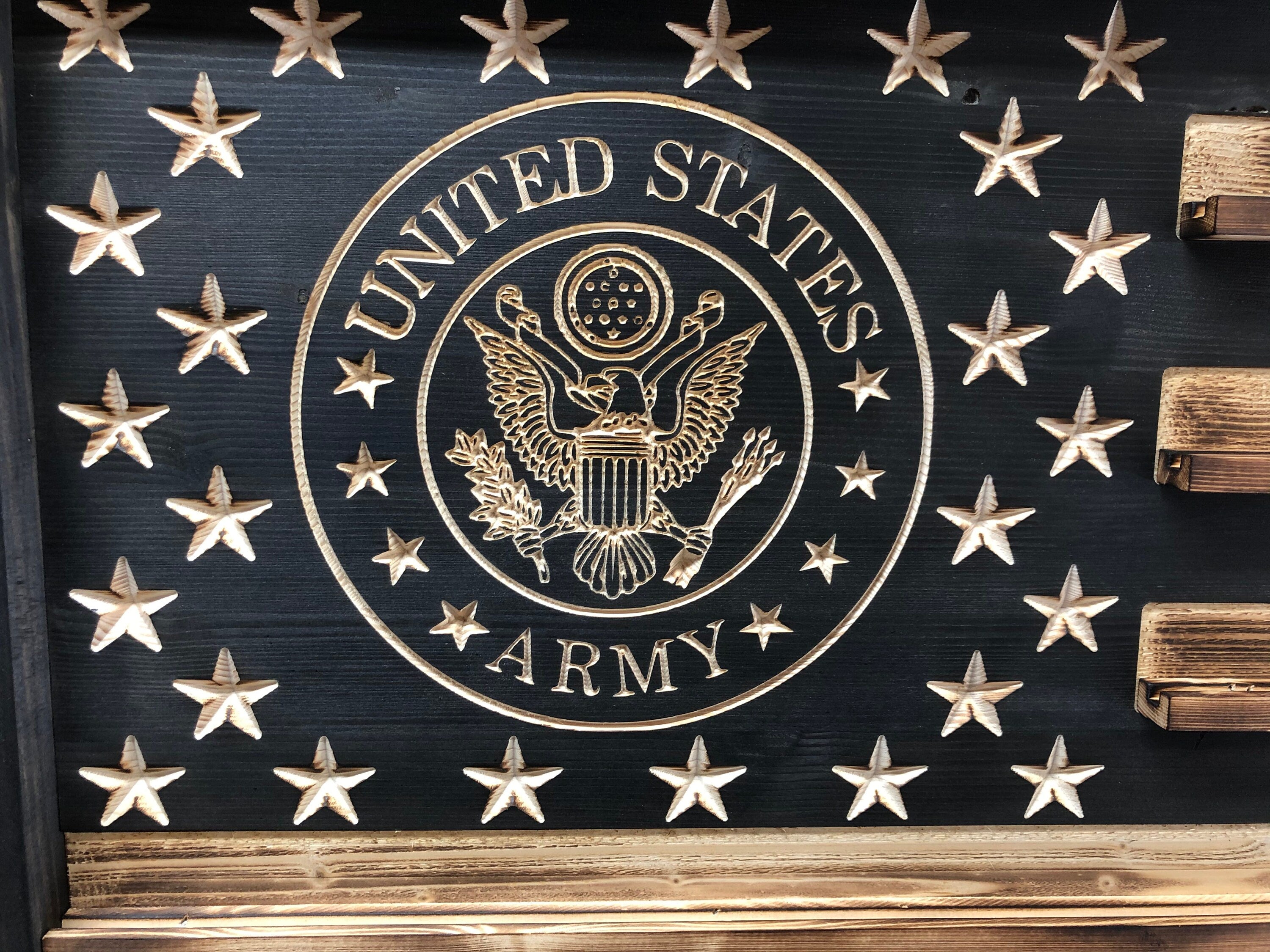 Army Challenge Coin Display Rack Holder - Rustic Army American Flag - Military Coin Display