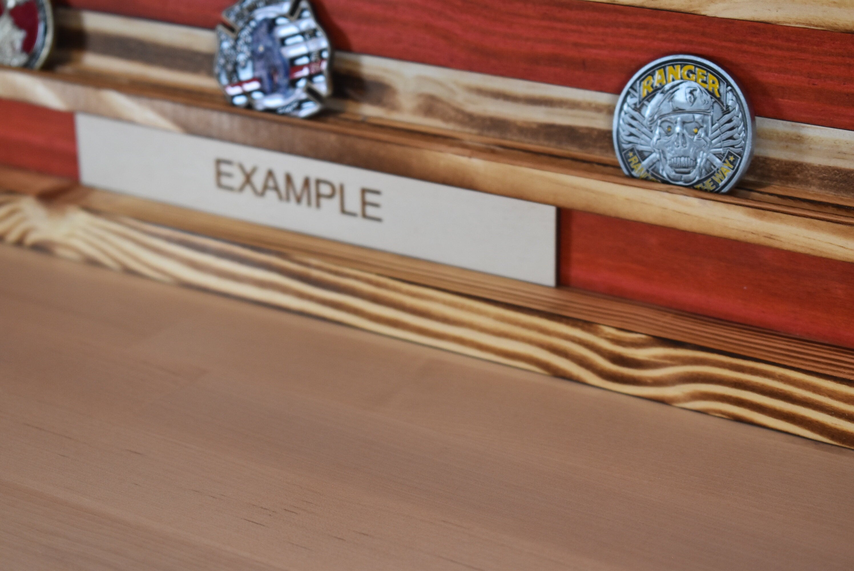 Army Challenge Coin Display Rack Holder - Rustic Army American Flag - Military Coin Display