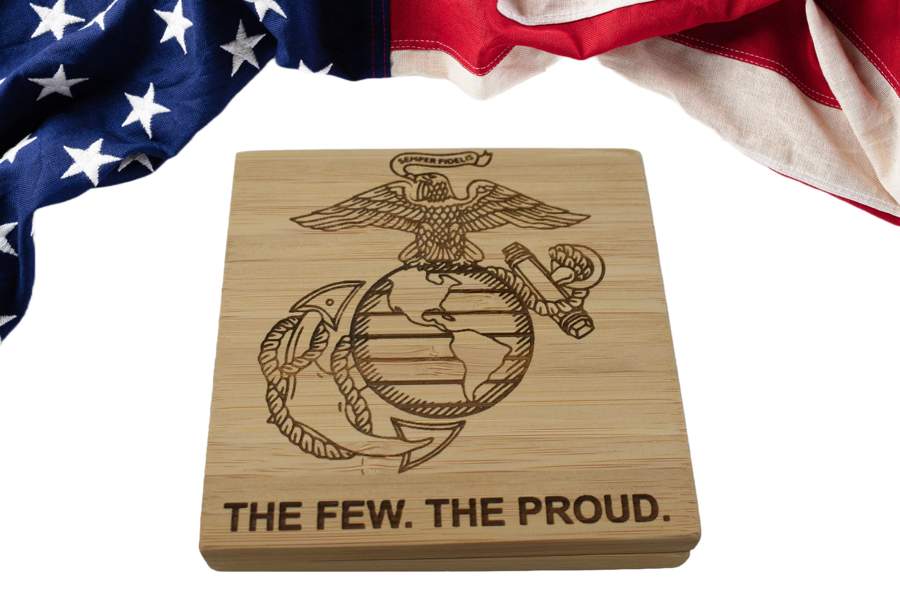 US Marines Coaster set of 4, Devil Dogs Coaster set, Custom Teufel Hunden table coasters, Unique retirement gift, Semper Fidelis