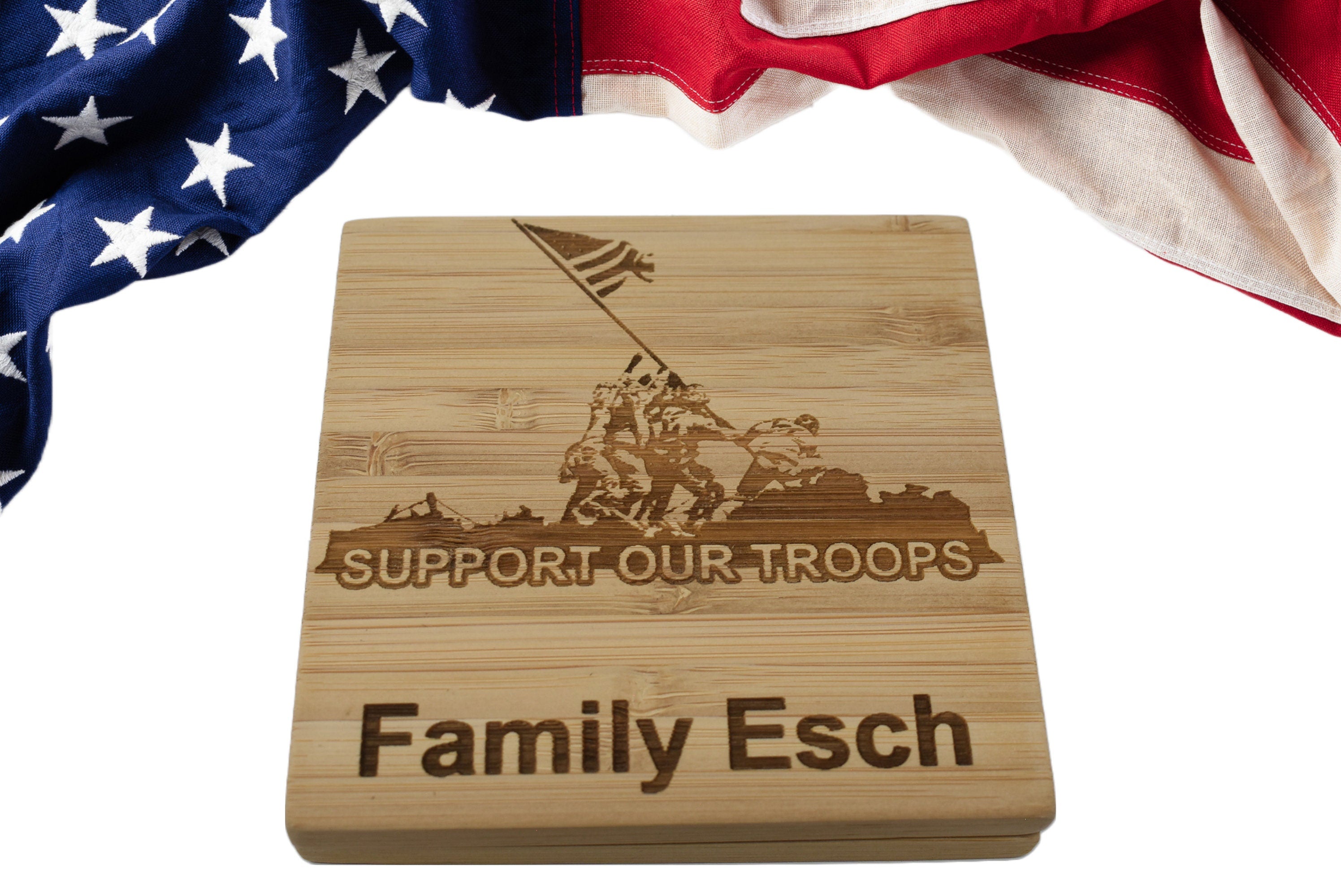 Personalized Support Our Troups Coaster set of 4, Military Coaster set, Custom US Army table coasters, Unique retirement gift