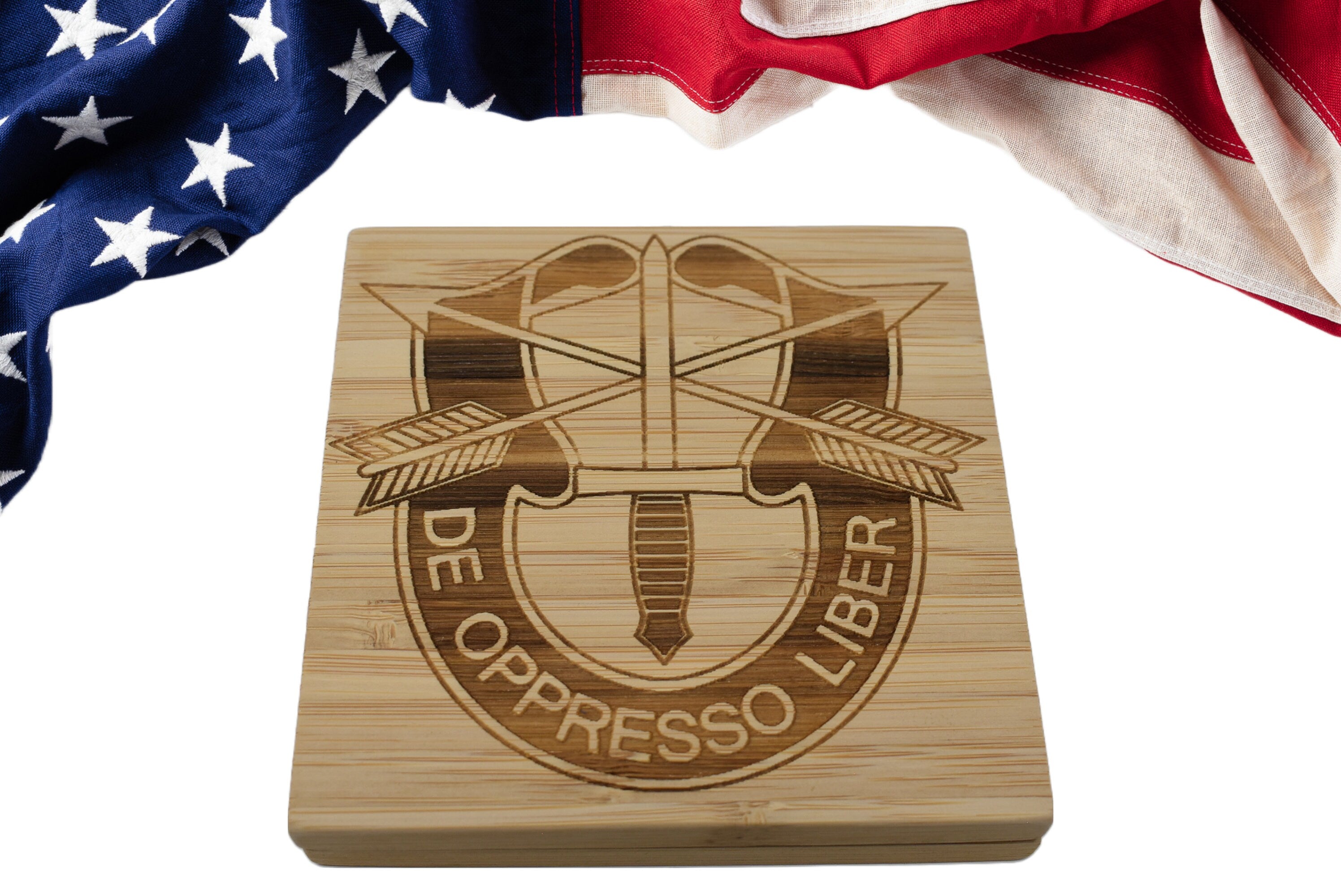 Special Forces Coaster set of 4, Airborne Coaster set, Custom Green Berets table coasters, Unique retirement gift, De Oppreso Liber