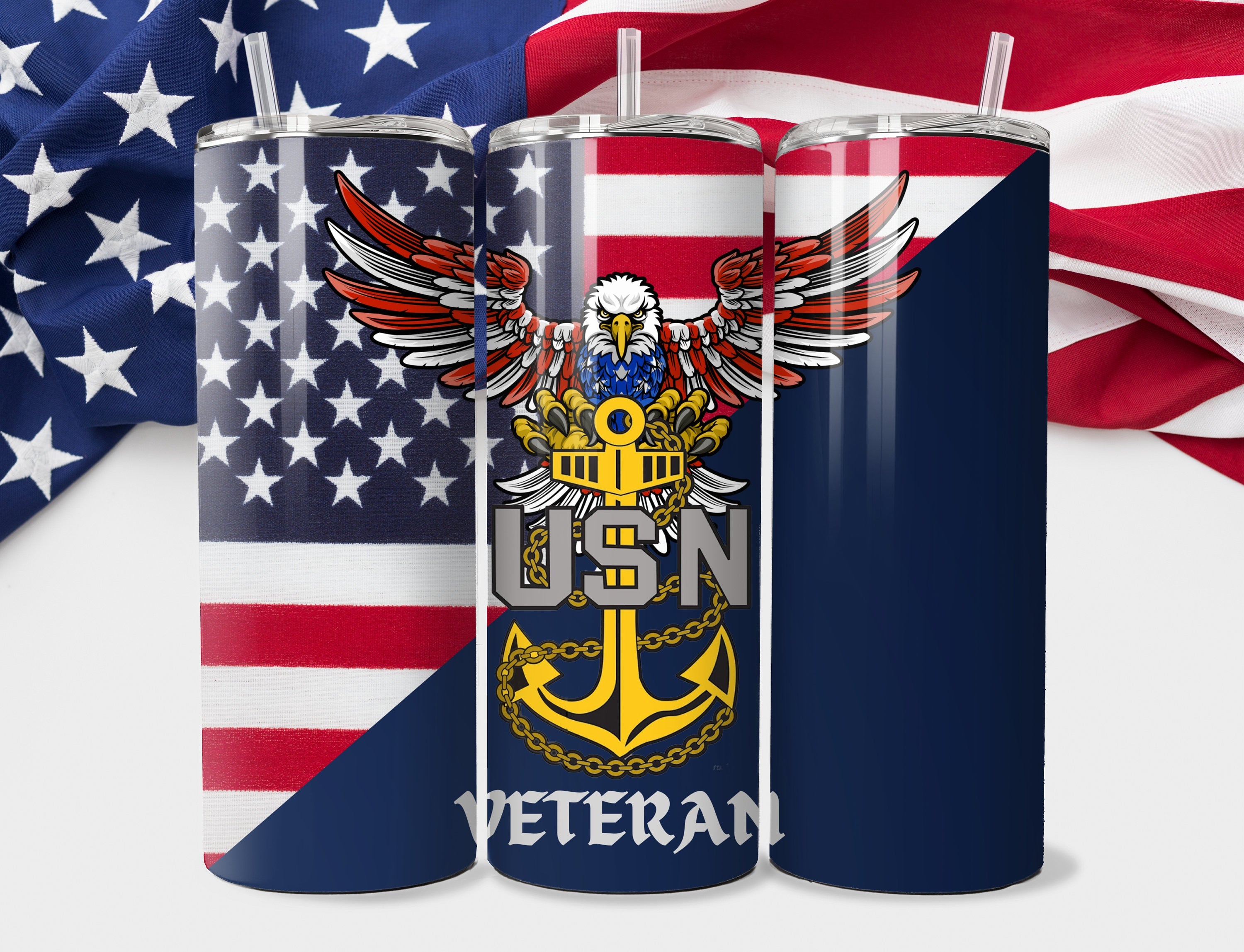 US Navy Chief 20oz Tumbler, Personalized Tumbler, Full wrap US Navy Chief Anchor Skinny Tumbler