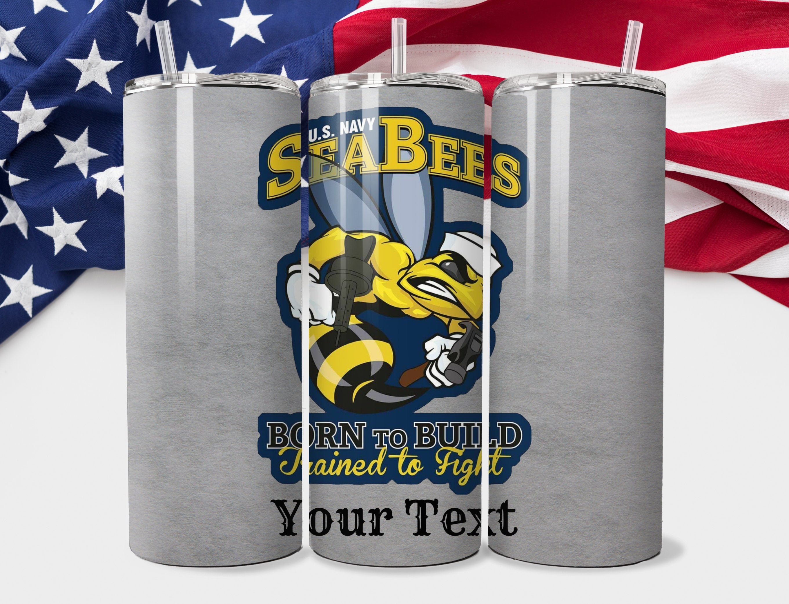 US Navy Seabees 20oz Tumbler, Personalized Tumbler, Full wrap US Navy Seabees We Build We Fight Travel Mug