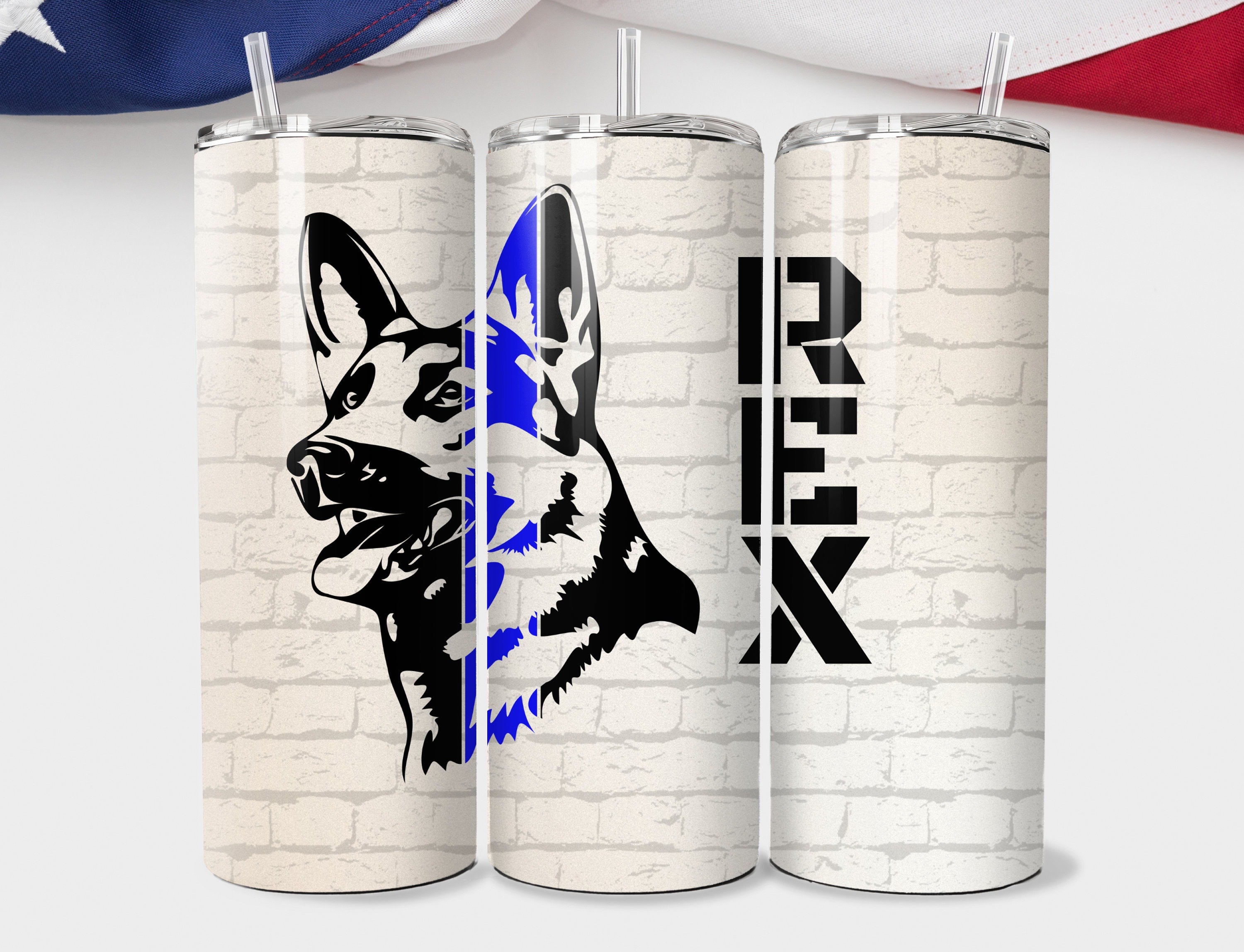 Personalized K9 Police Dog Thin Blue Line Working Dog 20oz Skinny Tumbler - Custom Police Dog Tumble - K9 Sheriff blue Line Travel Mugs